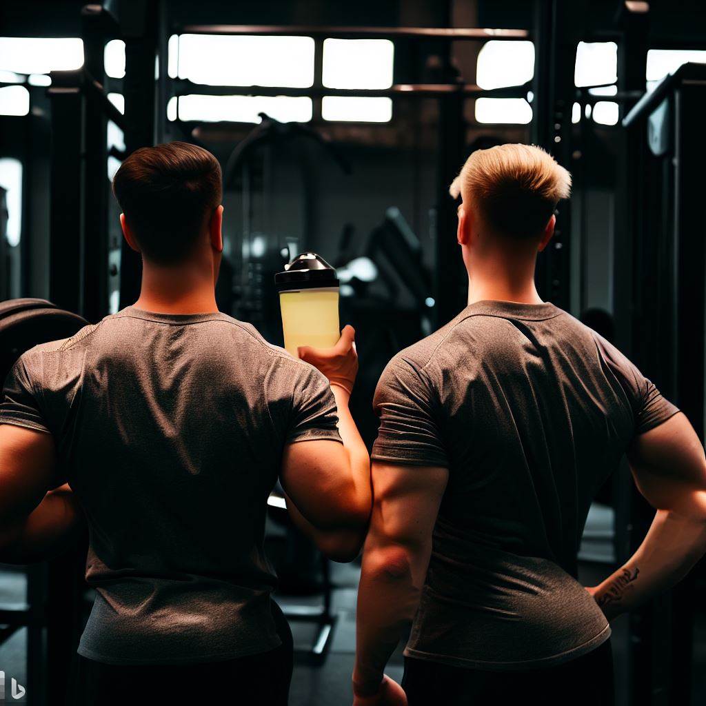 deux hommes en salle de musculation avec pre workout