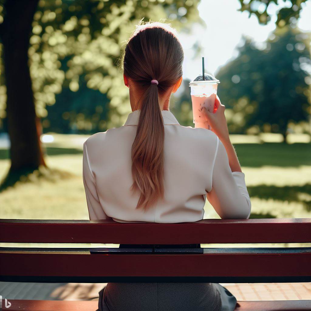 photo femme tenant un meal shake phenq dans un parc